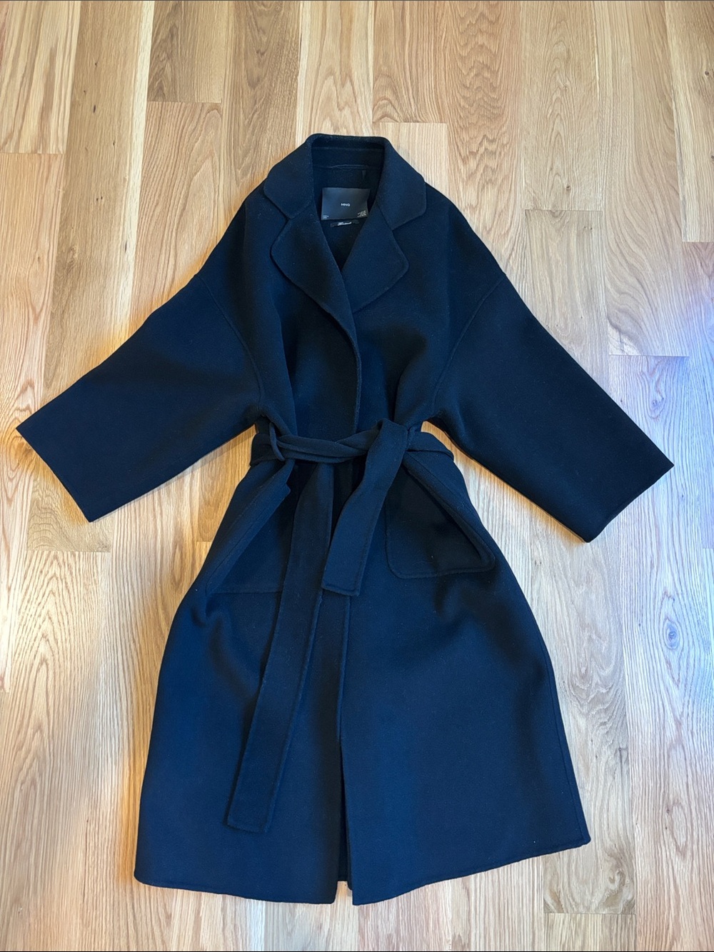 Mango Oversized Wool Wrap Coat with Belt Black